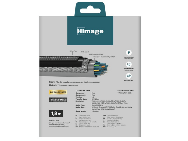 HImage DisplayPort 1.4 kábel, 1,8 m (HIP20DP16K18MMG)