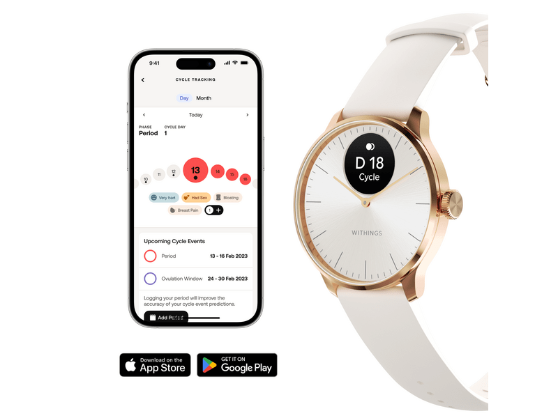 Withings ScanWatch Light Okosóra, 37mm, rózsaarany tok, homokszínű szíj