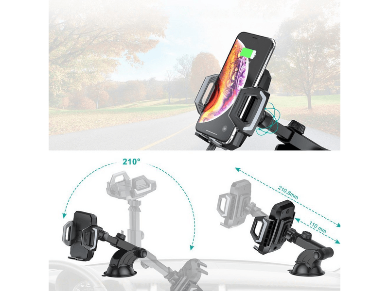 Choetech T521-F Autós telefontartó és 15W vezeték nélküli töltő