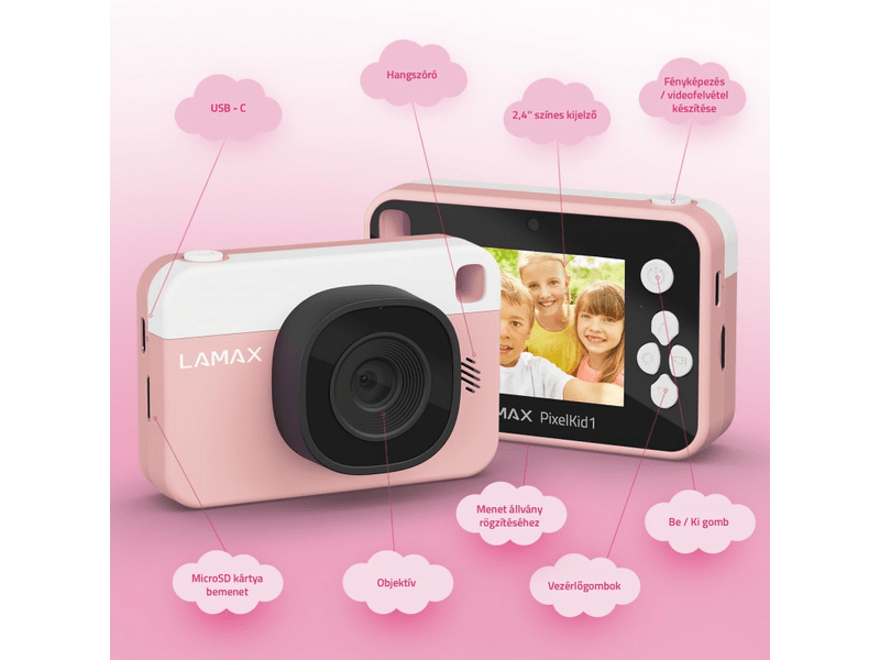 LAMAX PixelKid1 Gyerekkamera, rózsaszín