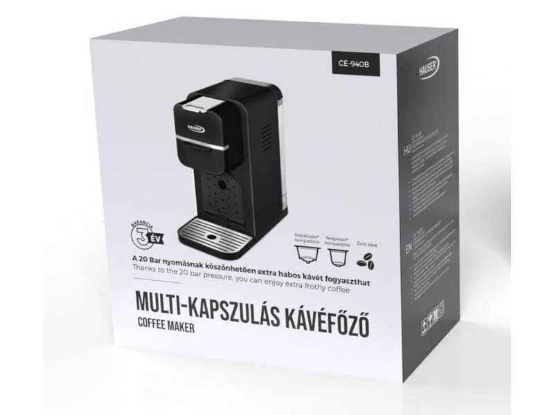 Hauser CE-940B Nespresso/Dolce Gusto Kapszulás kávéfőző, fekete