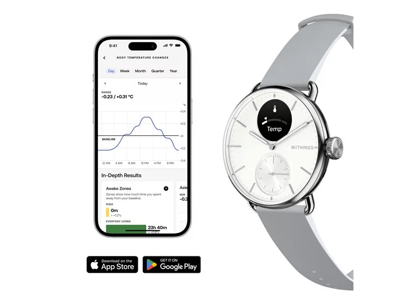 Withings ScanWatch 2 Okosóra, 38 mm, rozsdamentes acél tok, fehér