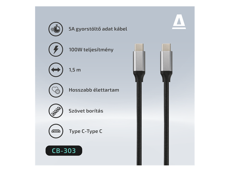 Avax CB303G Steely USB-C/USB-C kábel, 1,5 m