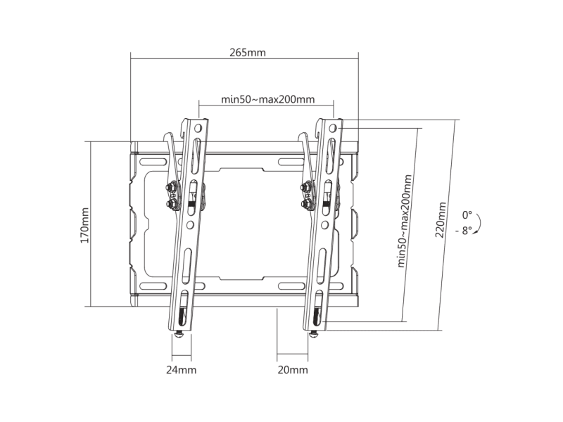 Sbox PLB-3422T-2 Nagibni zidni nosač, 23-43"