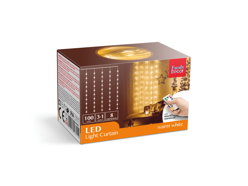 Family 58904A LED fényfüggöny távirányítóval, 3 x 1 m, melegfehér