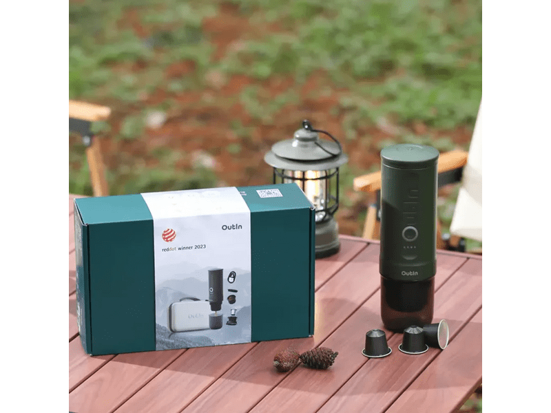 Outin Nano Akkus presszókávéfőző utazó szett, erdőzöld