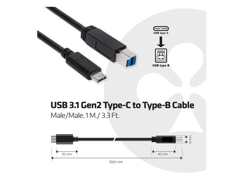 USB C USB B 10Gbps kábel,1m