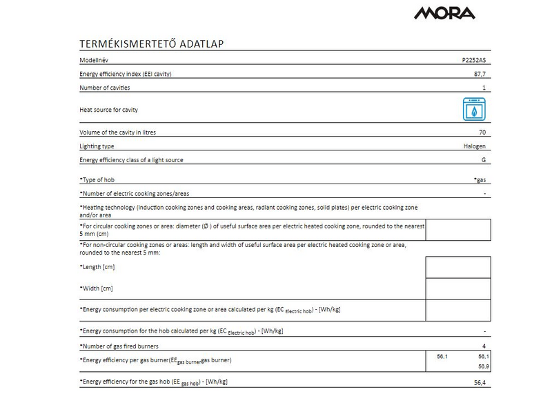 Mora P2252AS Gáztűzhely