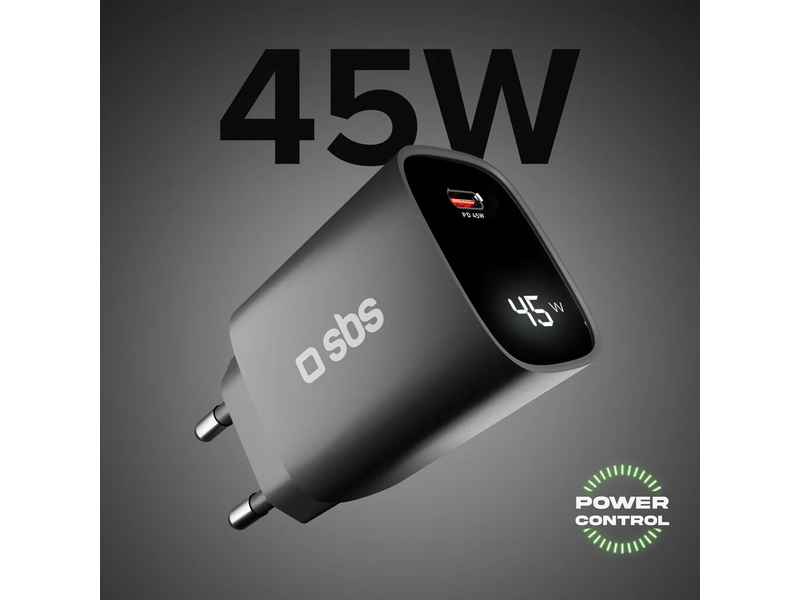 SBS LCD hálózati töltő GaN 45W fekete