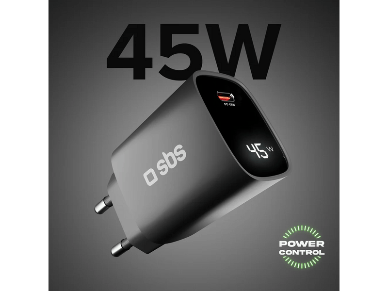 SBS GaN 45W LCD hálózati töltő, fekete (TETRGANLCD1C45K)