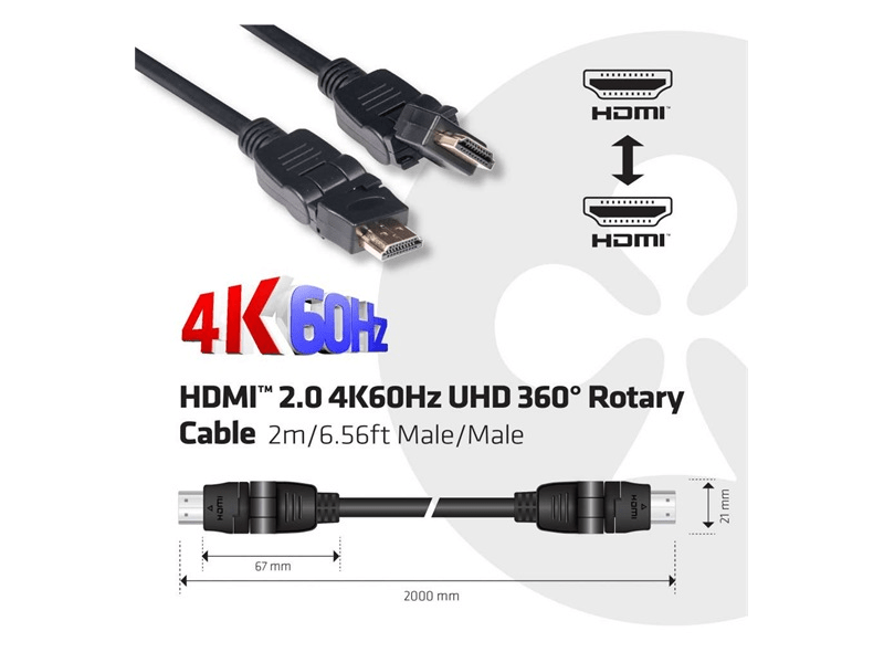 Club 3D CAC-1360 HDMI 2.0 Forgatható kábel, 2 m