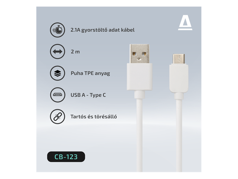 Avax CB123W Pure USB-A/USB-C kábel, 2 m