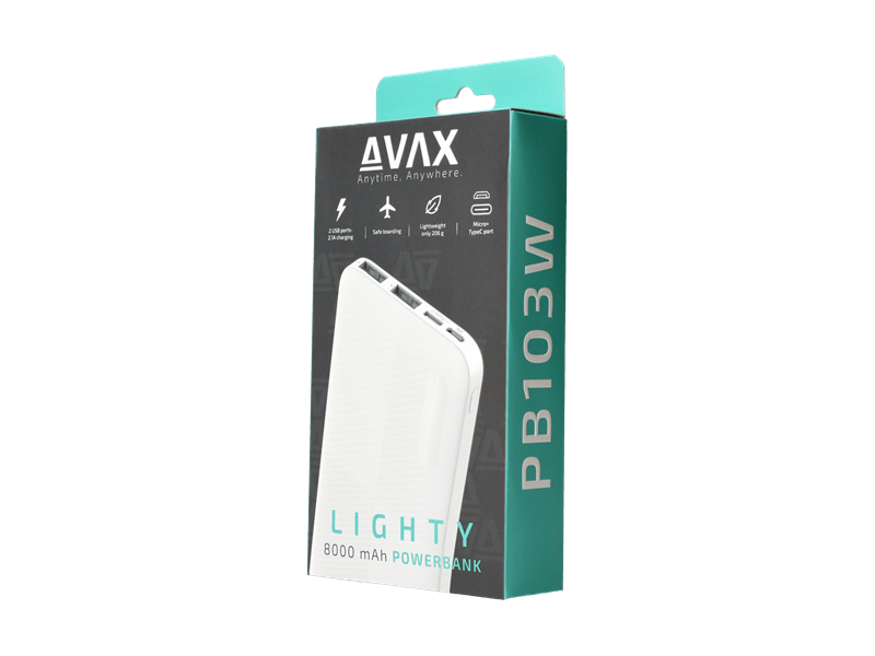 Avax PB103W Lighty 8000mAh Powerbank, fehér