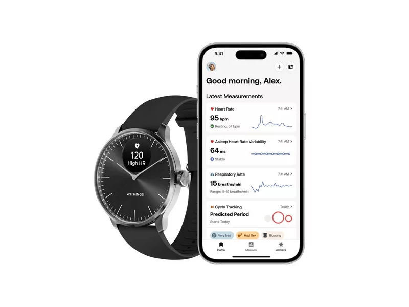 Withings ScanWatch Light Okosóra, 37mm, ezüstszínű tok, fekete szíj
