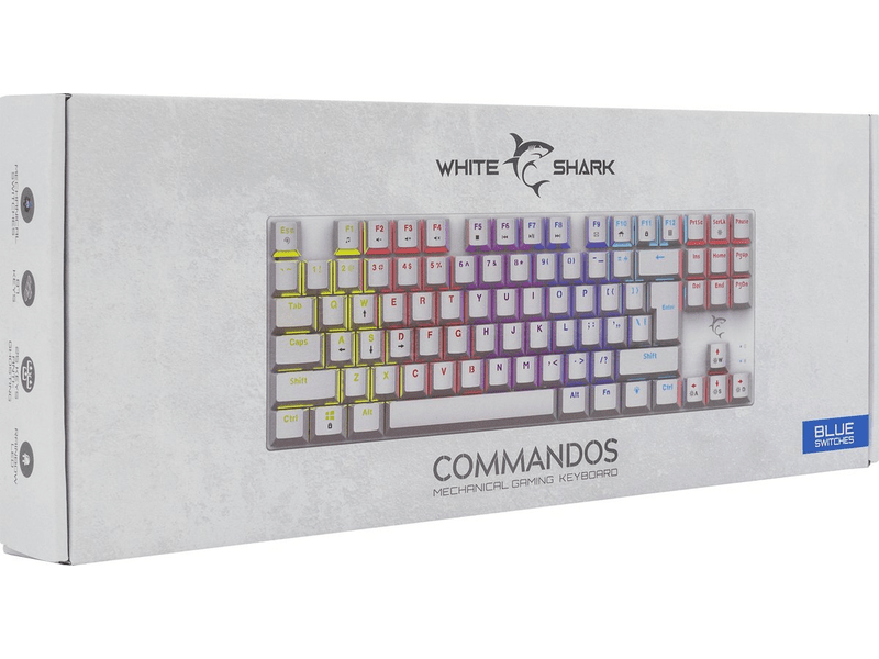 White Shark COMMANDOS Blue Switch US Gamer billentyűzet, fehér