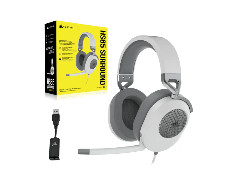 Corsair HS65 Surround Gamer headset, fehér (CA-9011271-EU)