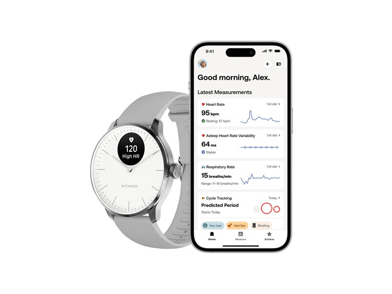 Withings ScanWatch Light Okosóra, 37mm, ezüst tok, szürke szíj