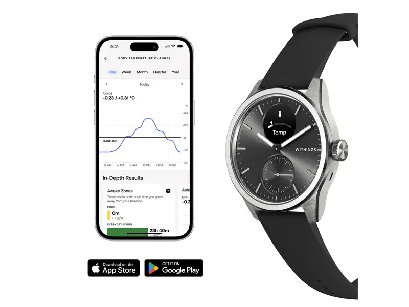 Withings ScanWatch 2 Okosóra, 42 mm, rozsdamentes acél tok, fekete