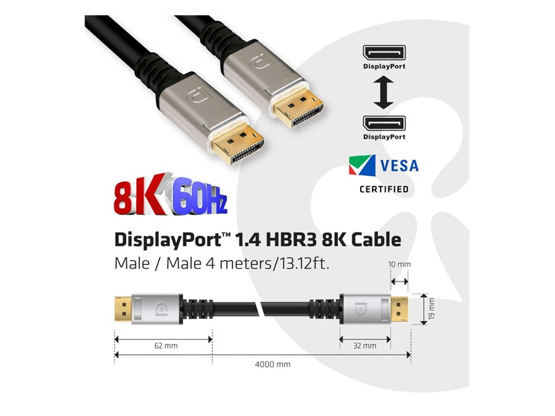 Club 3D CAC-1069 DisplayPort 1.4 Kábel, 4 m
