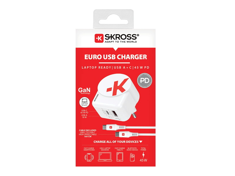 Skross 45W PD USB gyorstöltő + 1,6 m USB-C kábel (1.302424)
