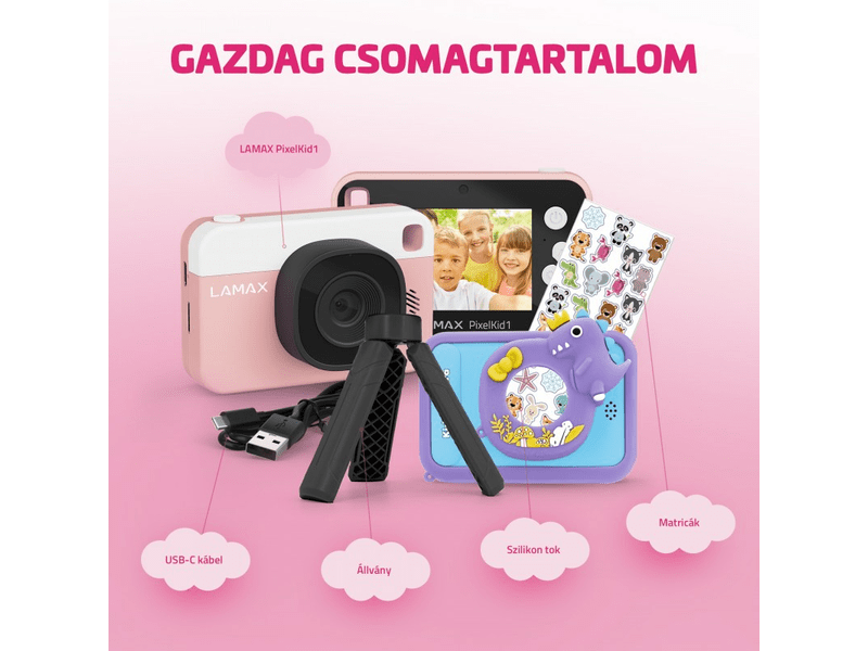 LAMAX PixelKid1 Gyerekkamera, rózsaszín