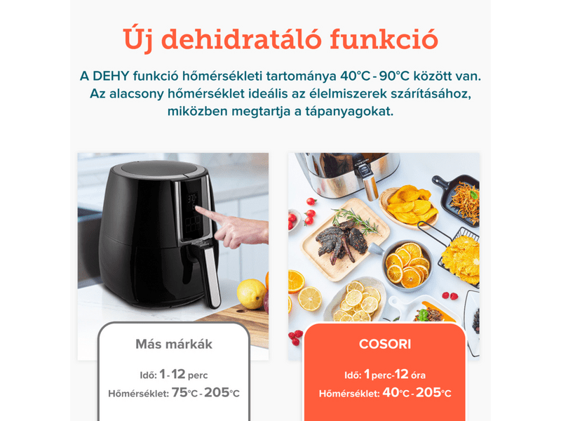 Cosori CP258-AF-DEU Steel Forrólevegős Sütő és Aszalógép