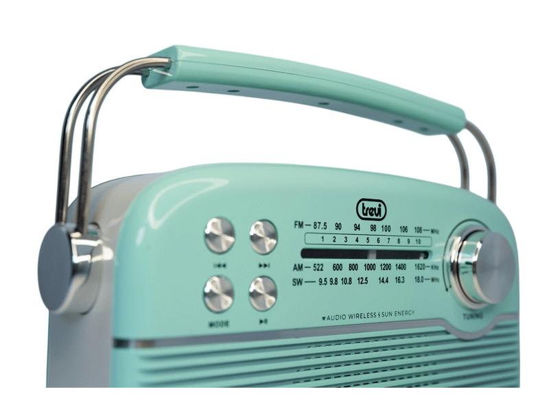 Trevi RA 7F50 BT Hordozható vintage napelemes rádió, tiffany zöld