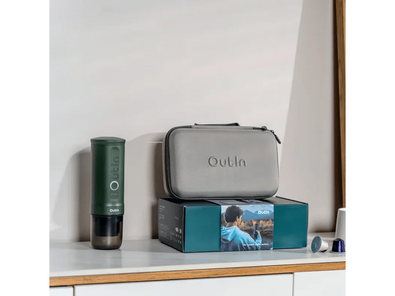 Outin Nano Akkus presszókávéfőző utazó szett, erdőzöld