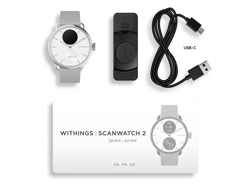 Withings ScanWatch 2 Okosóra, 38 mm, rozsdamentes acél tok, fehér