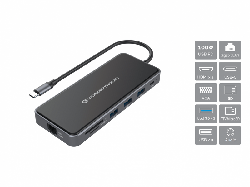 Conceptronic DONN15G 12in1 USB-C dokkolóállomás