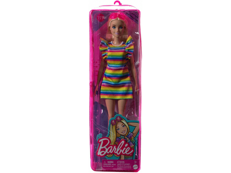 Barbie Fashionistas: Szőke hajú baba szivárvány ruhában (HJR96)