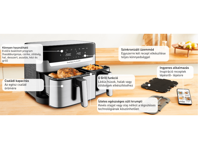 Tefal EY905D10 Dual Easy Fry & Grill Forrólevegős sütő
