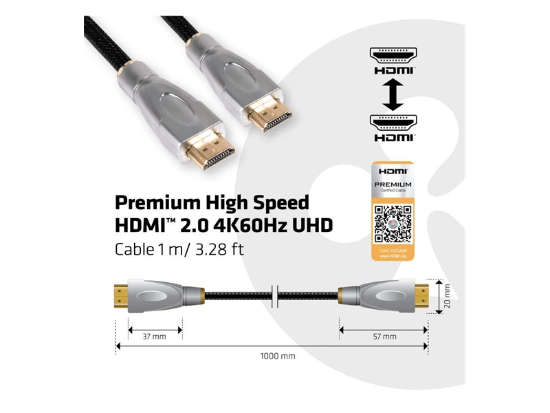 Club 3D CAC-1311 HDMI 2.0 4K60Hz UHD kábel, 1 m
