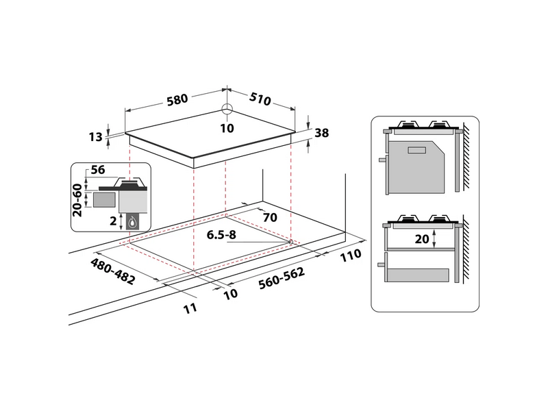 Whirlpool TKRL 661 IX EU Beépíthető gáz főzőlap