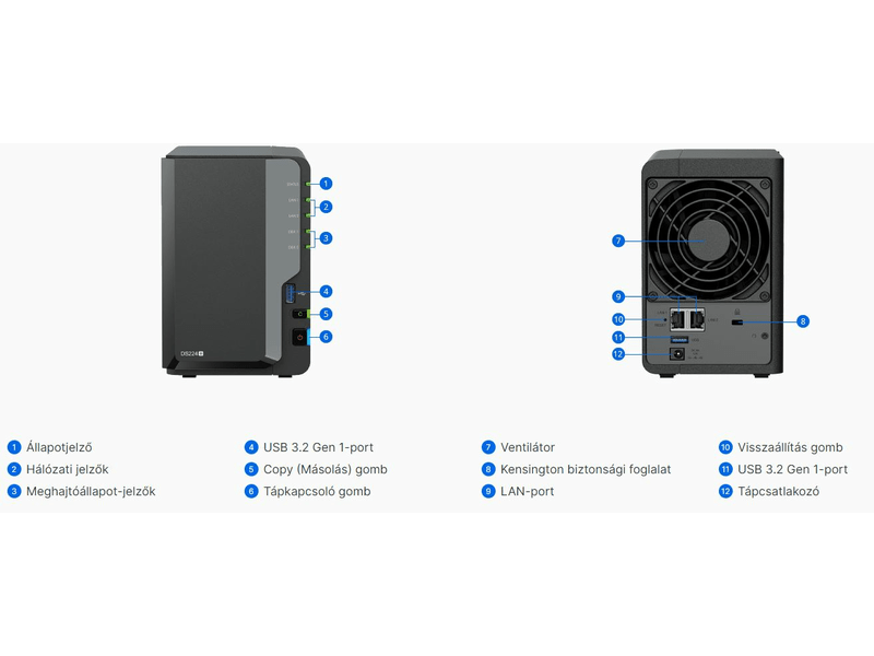 Synology DiskStation DS224+ 2 fiókos NAS 2x4TB HDD-vel