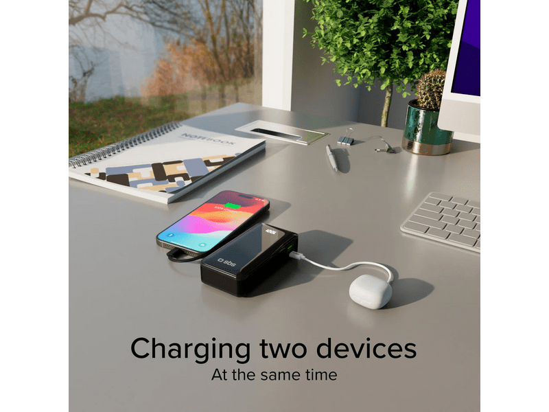 SBS 10.000 mAh Powerbank s kabelom, crni (TTBB10000LCDTCPD20K)