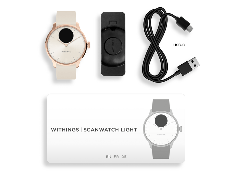 Withings ScanWatch Light Okosóra, 37mm, rózsaarany tok, homokszínű szíj