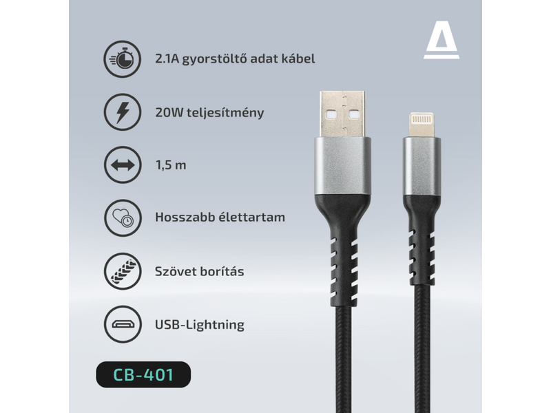 Avax CB401G Steely USB-Lightning kabel, 1,5 m