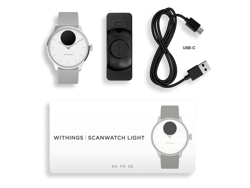 Withings ScanWatch Light Okosóra, 37mm, ezüst tok, szürke szíj