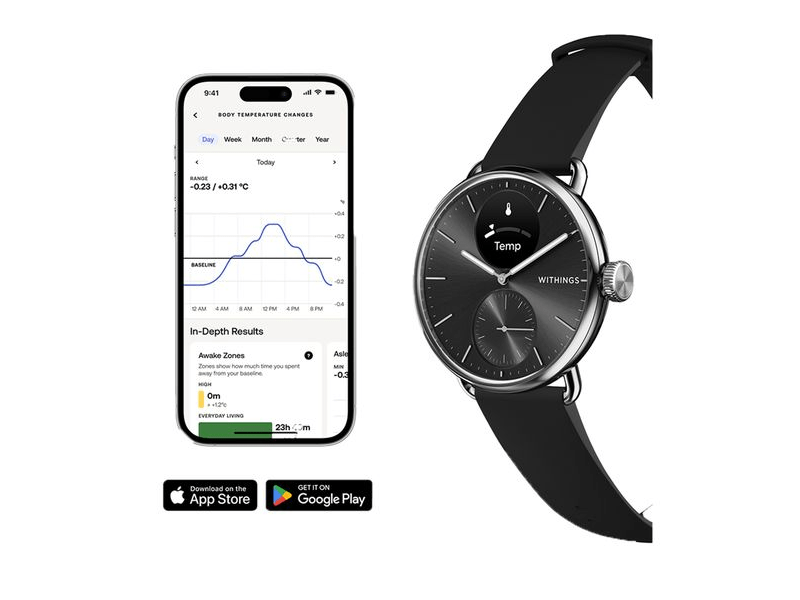 Withings ScanWatch 2 Okosóra, 38 mm, rozsdamentes acél tok, fekete