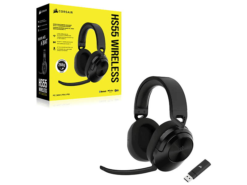 Corsair HS55 Vezeték Nélküli Gamer Headset, Carbon (CA-9011280-EU)