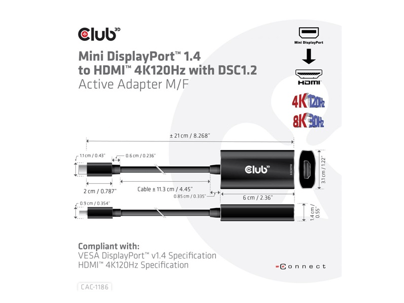 Club 3D CAC-1186 Mini DisplayPort 1.4 - HDMI Adapter