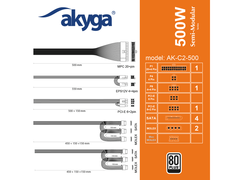 Akyga AK-C2-500 500W Tápegység