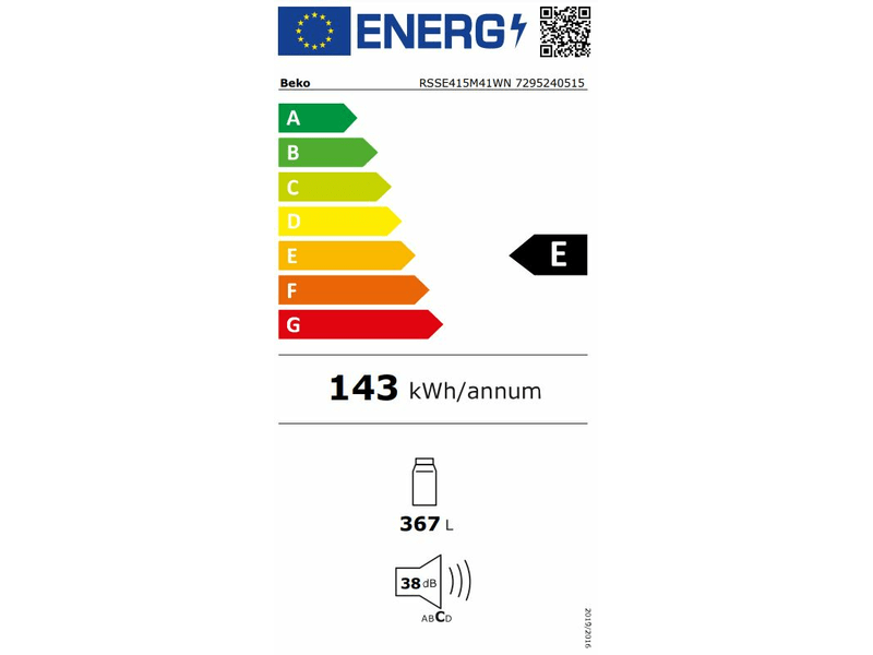 Egyajtós hűtő, fehér,367l