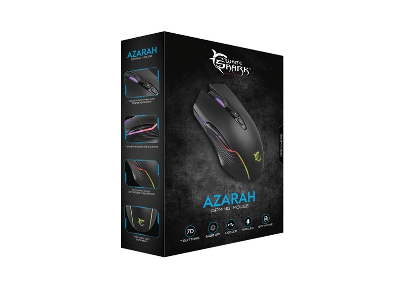 White Shark GM-5003 Azarah Gamer egér, fekete