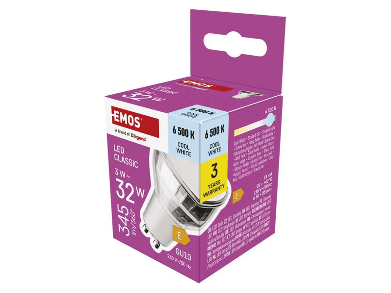 Emos ZQ8E19 Classic MR16 GU10 3 W LED izzó, ezüst