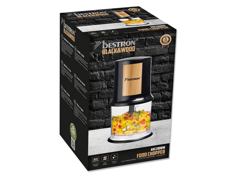 Bestron AKC200BW sjeckalica za hranu, crna/drvena