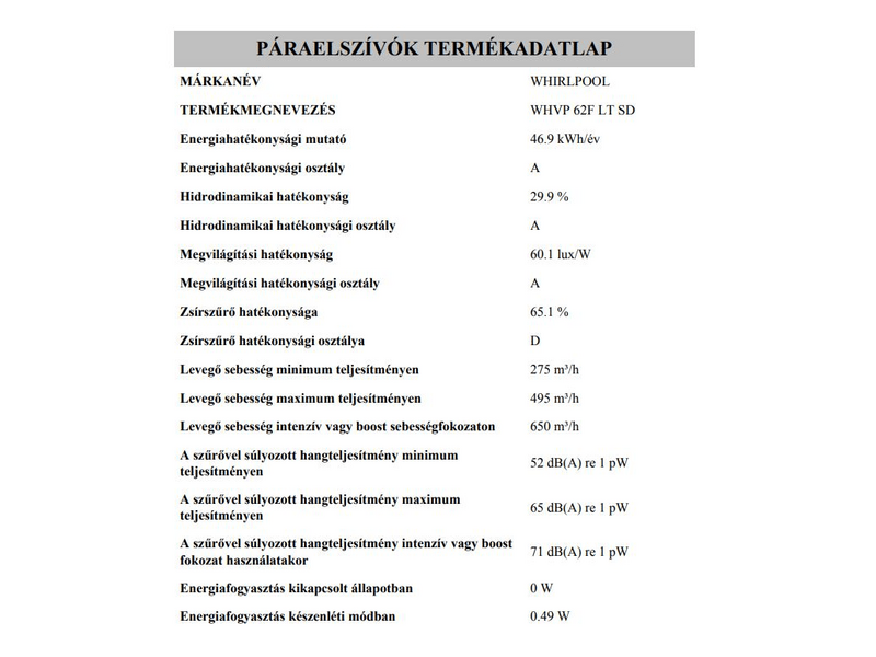 Whirlpool WHVP 62F LT SD Fali páraelszívó