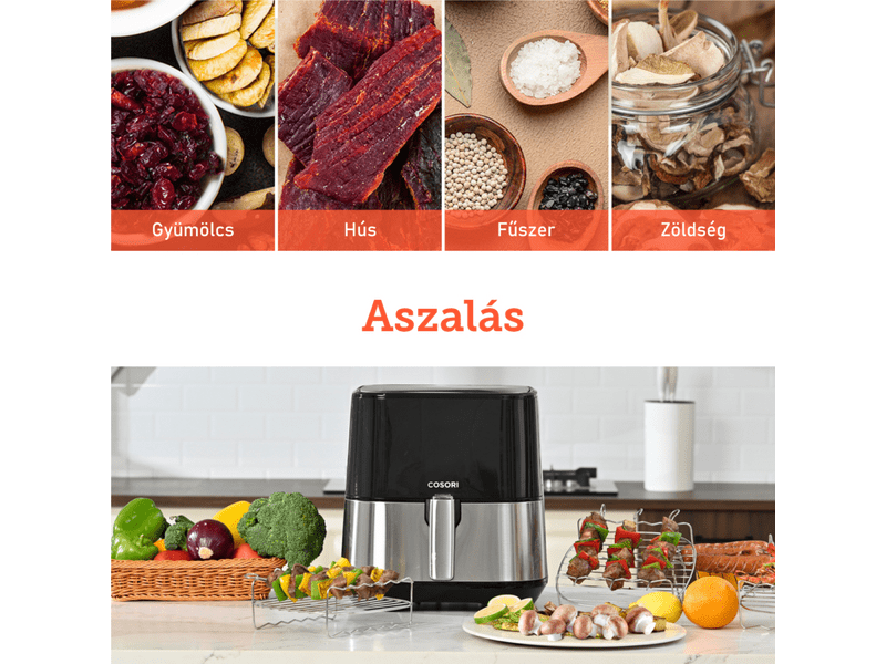 Cosori CP258-AF-DEU Steel Forrólevegős Sütő és Aszalógép