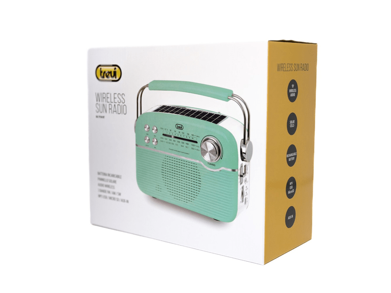 Trevi RA 7F50 BT Hordozható vintage napelemes rádió, tiffany zöld